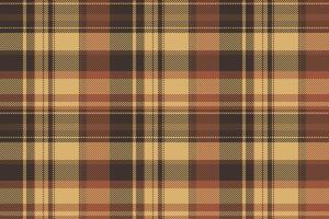 Crossed textile check fabric, random texture tartan pattern. Back to school background seamless plaid in orange and amber colors. vector