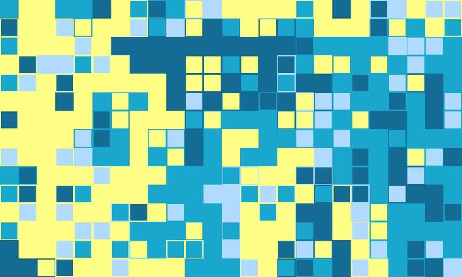 Abstract pixel art background. Dynamic, vibrant mosaic of teal and yellow squares creates a modern, energetic feel.