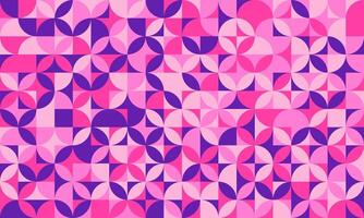 Vibrant geometric pattern featuring pink and purple circles and squares. Ideal for backgrounds, textiles, or website design, this midcentury modern style image evokes feelings of energy and optimism. vector