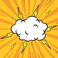 Comic lightning speech bubble with copy space for your text, cartoon exploding cloud, superhero graphic element with zoom lines vector