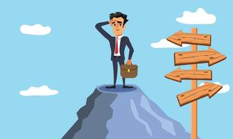 Successful businessman looks towards the future, professional person with a high vantage point looking to what lies ahead vector