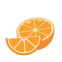 Cartoon orange fruit with half and slice in flat style isolated on white background with bright color vector