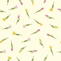 Tulip seamless pattern on the yellow background. Floral pattern for textile, wallpaper or packaging. vector
