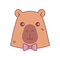 Cute capybara character in a bow tie. Capybara animal cartoon icon vector