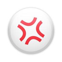Glossy badge button with Anime anger symbol. Round plastic pin with angry anime icon vector
