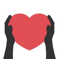 Hands holding a red heart. Heart in hands silhouette isolated on white background vector