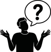 Confused Person Icon Black Silhouette of a Shrugging Figure with Question Mark Speech Bubble 1 vector