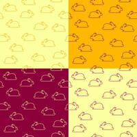 Set of seamless patterns with outline bunnies vector