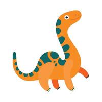 Smiling orange dinosaur with green patches and stubby legs, perfect for fun prehistoric art, educational materials, and children design projects vector