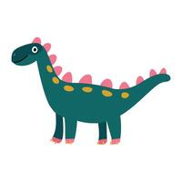 Cute green dinosaur with rounded pink spikes and yellow dots, great for dinosaur-themed decor, early learning graphics, and nursery illustrations vector