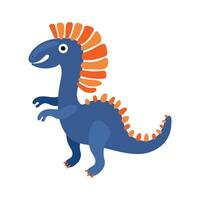 Energetic blue dinosaur with orange crest and tail details in a standing pose, suited for animation, bold posters, and children fossil-themed media vector