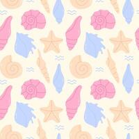 Hand drawn sea shells seamless pattern vector