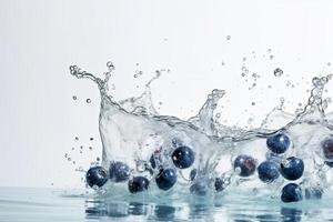 blueberries falling and splashing into a pool of water photo