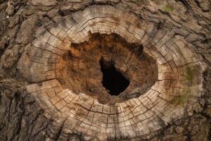 Tree Trunk with a Hollow Center and Sunlight Filtering Through photo