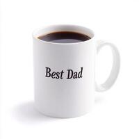 white mug with Best Dad text, filled with coffee photo