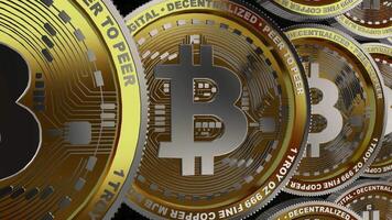 Field with Rotating Silver-Gold Bitcoins, Exclusive, Unique Design, Background video