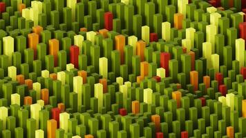 3d rendering animation background with abstract moving shape in green, red, and orange color video