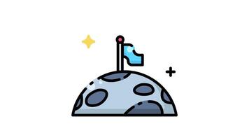 Moon with a blue flag on a pole animation design video