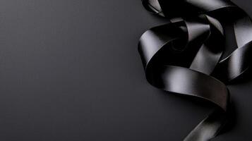 Black Ribbon on Dark Background with Space for Text photo
