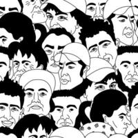 Crowd of people creating seamless pattern with diverse faces vector