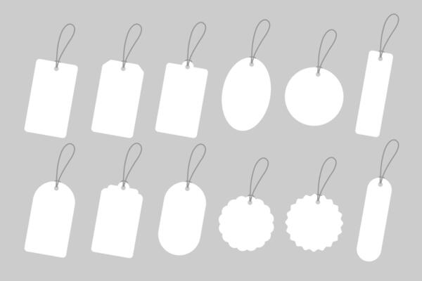 Set of blank plain white price tag. Flat design illustration.