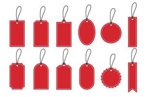 Set of blank red with white border price tag. Flat design illustration. vector