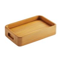 A rectangular bamboo serving tray with ridged interior is displayed png