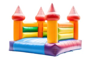 A colorful inflatable castle toy with a playful cheerful design png