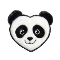 A smiling panda face plush toy in a heart shape design png