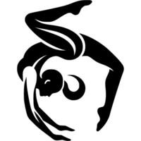 Sport emblem of girl gymnast acrobatic handstand back bridge in monochrome. Engraving minimalistic image in black ink drawing on white background vector