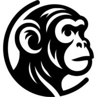 Tattoo of monkey head side view in monochrome. Ape in zoo. Engraving minimalistic image in black ink drawing on white background vector