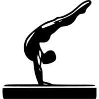 Sport emblem of gymnast man in handstand with an arch in back in monochrome. Engraving minimalistic image in black ink drawing on white background vector