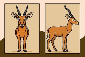 Red fronted gazelle side and front view cartoon illustration vector