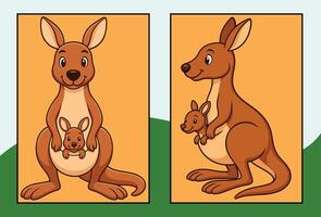 Kangaroo with baby side and front view cartoon illustration vector