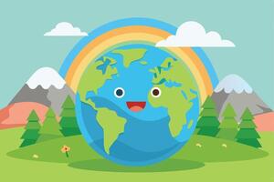 A green planet with a face and a planet vector