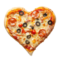 A heart shaped pizza with toppings and cheese looks delicious png