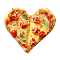 Two slices of delicious pizza forming a heart shape png