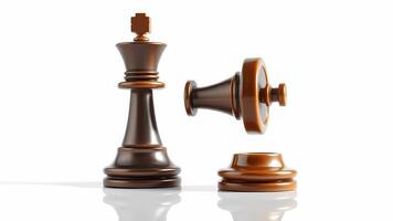 Standing King Chess Piece Next to Fallen Opponent Isolated on White photo