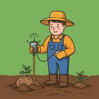 Farmer Testing Soil Moisture with Meter in a Field Illustration vector