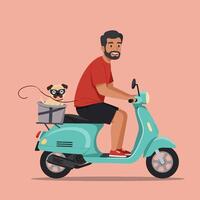 Man Riding Scooter with Dog in Basket for a Joyful Journey vector