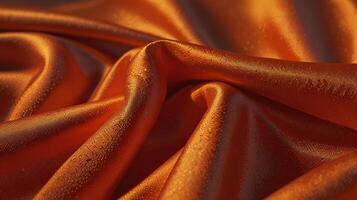 synthetic polyester cloth surface in bright neon orange, illuminated by warm, late afternoon light, highlighting the smooth texture and vibrant color. Show the intricate details and gentle shadows. photo