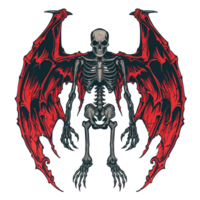 A bony skeletal figure with wings of dark red color png