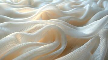 Soft, flowing cream-colored fabric drapes, with subtle texture and light catching the folds. photo
