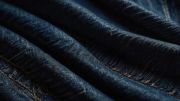 denim cloth surface in classic indigo, illuminated by the cool light of early dawn, highlighting the visible weave and natural variations in color. Show the subtle interplay of light and shadow photo