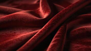 soft velvet cloth surface in deep crimson red, illuminated by soft, warm evening light that highlights the luxurious texture and rich color. Include gentle shadows photo