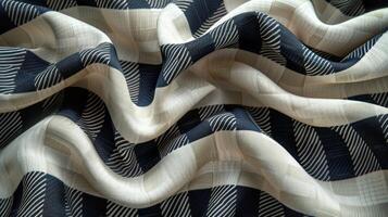 Close-up view of draped, patterned fabric with flowing folds. photo