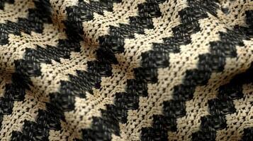 Textured black and beige fabric with a repeating pattern of squares and zigzags. photo