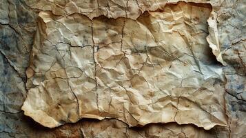 Aged, crumpled, and burnt paper texture with visible cracks and discoloration. photo