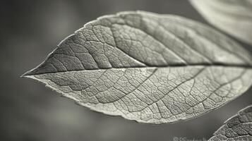 Close-up of a grayscale leaf, showcasing intricate venation patterns and texture. photo