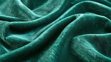 Close-up view of teal-colored fabric with soft folds and texture. photo